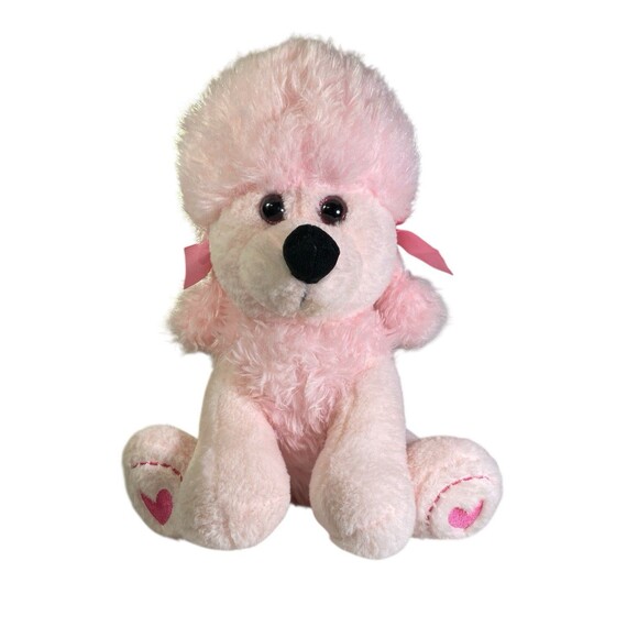 Inter-American Fuzzy Poodle Pink Stuffed Plush Toy 11" Heart Feet Holiday Home - Picture 2 of 16